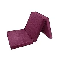 fortisline matelas d'appoint pliant lit d'appoint lit d'invité futon pouf 180x65x7 cm couleur prune