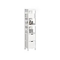 sobuy meuble colonne de salle de bain armoire haute pour salle de bain, salon, cuisine – 4 étagères et 2 tiroirs - blanc, frg126-w