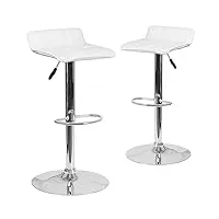 flash furniture lot de 2 tabourets de bar contemporains en vinyle à hauteur réglable avec assise matelassée et base chromée, métal, mousse, plastique, blanc