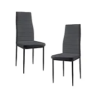 [en.casa] lot de 2 chaises de salle à manger design set de sièges empilables similicuir 96 x 43 x 52 cm gris foncé