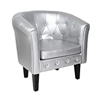 miadomodo® fauteuil chesterfield - lot de 1 ou 2, en simili cuir et bois, avec Éléments décoratifs touffetés, 58x71x70 cm, couleur au choix - chaise, cabriolet, meuble de salon (lot de 1, argenté)