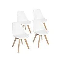 eggree 4 chaises salle à manger scandinaves sgs tested lot de 4 chaises de cuisine rétro rembourrée chaise de salle de bureau, pieds en bois de hêtre massif, blanc