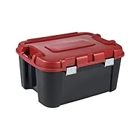 keter malle de rangement totem 60l - boîte multifonction cadenassable - facile à transporter, poignées confortables, 2 roues- pour garage, bricolage, cabanon - 59 x 39,5 x 36 cm - noir/rouge