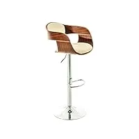 clp tabouret de bar kingston en similicuir i chaise haute avec coque en bois dossier et accoudoirs i piètement et repose-pied en métal chromé, couleur:noyer/crème