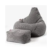 lounge pug, pouf fauteuil gamer avec repose-pied, poire, côtelé anthracite