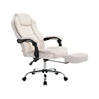 clp fauteuil de bureau ergonomique castle en similicuir i chaise pivotante et réglable i repose-pieds téléscopique et accoudoirs, couleur:crème
