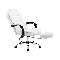 clp fauteuil de bureau ergonomique castle en similicuir i chaise pivotante et réglable i repose-pieds téléscopique et accoudoirs, couleur:blanc