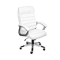 tectake® chaise de bureau fauteuil de bureau fauteuil pivotant design, siege ergonomique, fauteuil avec accoudoirs, rembourrage très épais, roulette, hauteur réglable teletravail - blanc