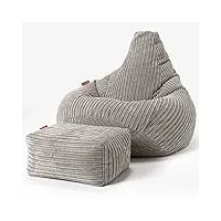 lounge pug, pouf fauteuil gamer avec repose-pied, poire, côtelé vison