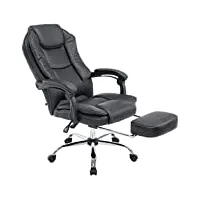 clp fauteuil de bureau ergonomique castle en similicuir i chaise pivotante et réglable i repose-pieds téléscopique et accoudoirs, couleur:noir
