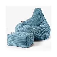 lounge pug, pouf fauteuil gamer avec repose-pied, poire, côtelé mer Égée