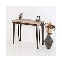 group design rio table console extensible, en noyer naturel, avec structure de couleur rouille - fabriquée en italie - 14 personnes - 3 mètres