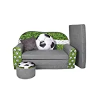 lit enfant fauteuils canapÉ sofa + pouf et coussin football w319_03, en microfibre, multicolore