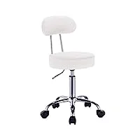 woltu® bh34ws-1 tabouret de bureau tabouret à roulettes avec dossier,chaise pivotante chaise de bureau hauteur réglable,blanc