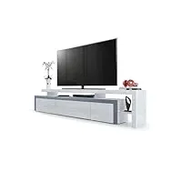 vladon meuble tv bas leon v3, corps en blanc haute brillance/façades en blanc haute brillance avec une bodure en gris haute brillance (227 x 52 x 35 cm)