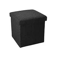 intirilife pouf pliable 30x30x30 cm en noir diamant - boîte de rangement décorative en tissu aspect lin pour gagner de l'espace - tabouret coffre siège