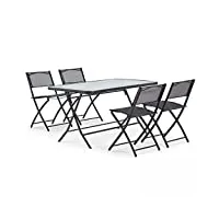 oviala table de jardin et 4 chaises pliantes en acier et verre noir