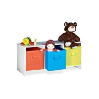 relaxdays banc de rangement enfant albus caisse à jouets colorée banc en bois boîte à jouets pliable hxlxp: 35,5 x 81 x 29 cm, blanc