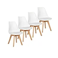 eggree lot de 4 chaises salle à manger en chêne sgs tested, rétro rembourrée chaise de cuisine/bureau avec pieds en bois massif - blanc