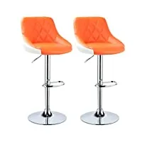 woltu bh30or-2 design 2 couleur tabouret de bar lot de 2 avec siège bien rembourré en similicuir,hauteur réglable,orange blanc