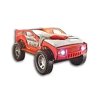 stella trading jeep lit de voiture avec éclairage led 90 x 200 cm – lit pour enfant suv haute et excitant pour petits coureurs en rouge – 120 x 81 x 211 cm (l x h x p)