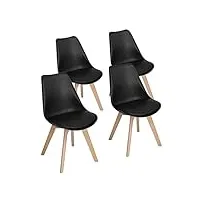 eggree chaises salle à manger scandinaves sgs tested lot de 4 chaises de cuisine, rétro rembourrée chaise de salle de bureau, pieds en bois de hêtre massif, noir