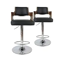 menzzo lot de 2 chaises de bar russel bois noisette & noir, cuir, noisette/noir, 46x44x88 cm