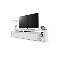 vladon meuble tv bas leon v3, corps en blanc haute brillance/façades en crème haute brillance avec une bodure en blanc haute brillance (227 x 52 x 35 cm)