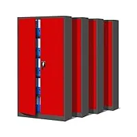 jan nowak set de 4 armoire de bureau métallique 4 étagères tôle d'acier revêtement en poudre 185 cm x 90 cm x 40 cm (anthracite/rouge)