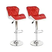 mendler 2x tabouret de bar hamilton, chaise de comptoir, bois, similicuir, rotatif - rouge