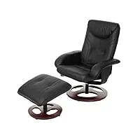 mendler fauteuil de relaxation oxford, fauteuil de télévision avec tabouret, similicuir - noir