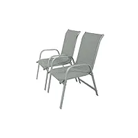 habitat et jardin - lot de 2 fauteuils de jardin en textilène et aluminium gris clair - porto|phoenix - chaises de jardin avec accoudoirs - chaises de maison solides et légères