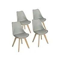 eggree lot de 4 chaises salle manger scandinaves sgs tested rétro chaises rembourrée chaise de cuisine bureau avec pieds en bois de hêtre massif gris