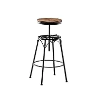 tabouret de bar industriel beam siège rond en bois i hauteur réglable pieds en métal avec repose-pied i chaise design retro i couleur:, couleur:noir