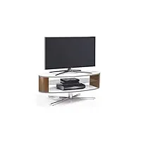 mda designs orbit 1100 wwa meuble tv blanc brillant avec noyer elliptique côtés pour téléviseurs à écran plat jusqu'à 139,7 cm
