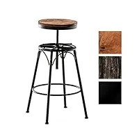 tabouret de bar industriel beam siège rond en bois i hauteur réglable pieds en métal avec repose-pied i chaise design retro i couleur:, couleur:bronze