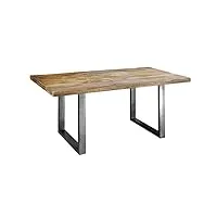 table à manger 160x90cm - fer et bois massif de manguier laqué (bois naturel) - railway #108