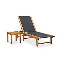 vidaxl chaise longue avec table textilène jardin terrasse bois d'acacia solide