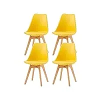 eggree lot de 4 chaises de cuisine en bois sgs tested (tm) rétro rembourrée chaise de salle de bureau avec pieds en bois de hêtre massif - jaune