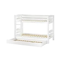 erst-holz lit superposé enfant pin massif blanc 90x200 avec sommiers et tiroir-lit 60.10-09ws7
