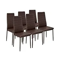 tectake lot de 6 chaises de salle à manger modernes chaises rembourrées confortables chaise design en cuir synthétique meuble de salon avec pieds en metal - marron