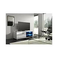 selsey tenus single meuble tv bas, blanc, led en bleu, 100 x 40 x 34 cm