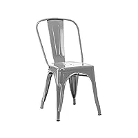 duhome chaise de salle à manger en métal, chaise bistrot metal, ensemble de chaises empilables chaise cuisine avec dossier, pour bar café salon restaurant intérieur et extérieur, argenté