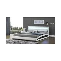 concept usine - lit brixton double en simili blanc avec led intégrées - couchage 160 x 200 cm - cadre de lit design 2 places avec sommier pour 2 personnes - tête de lit avec led multi-couleurs