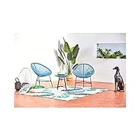 concept usine - salon de jardin - ensemble bistrot 3 pièces rotin naturel : 2 fauteuils oeuf + table ronde design acapulco bleu | cordes polyéthylène résistant | intérieur extérieur | résiste à l'eau