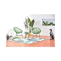 concept usine - salon de jardin - ensemble bistrot 3 pièces rotin naturel : 2 fauteuils oeuf + table ronde design acapulco vert | cordes polyéthylène résistant | intérieur extérieur | résiste à l'eau