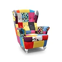 meublo fauteuil à oreilles en tissu patchwork