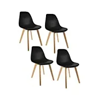 the home deco factory hd3075 lot de 4 chaises salle à manger bureau retro scandinave noir pied bois, pp, 46,2 x 52 x 86,4 cm