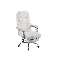 clp fauteuil de bureau pacific en similicuir i chaise de bureau moderne hauteur réglable et pivotante i repose-pieds téléscopique i accoudoirs, couleur:blanc