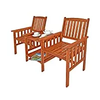 deuba banc de jardin 2 places bois d'acacia extérieur avec table support et accoudoirs fauteuil jardin balcon